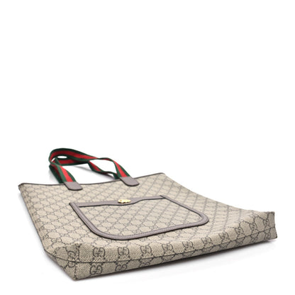 GG Supreme Monogram Web Ophidia Vertical Front Pocket Shopping Tote Brown