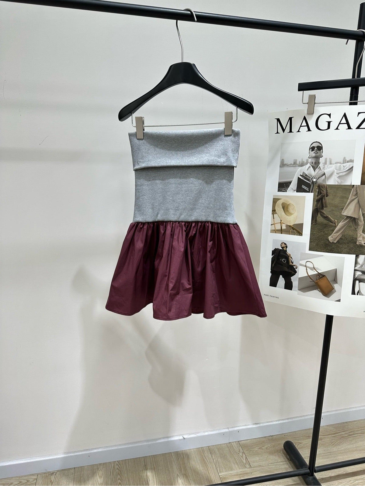 Miu Strapless dress Burgundy Gray Cotton Polyester 349736