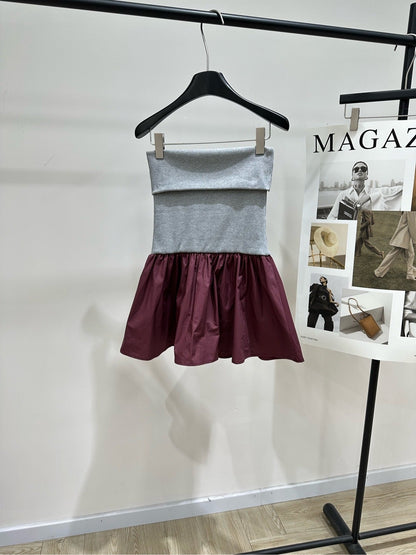 Miu Strapless dress Burgundy Gray Cotton Polyester 349736