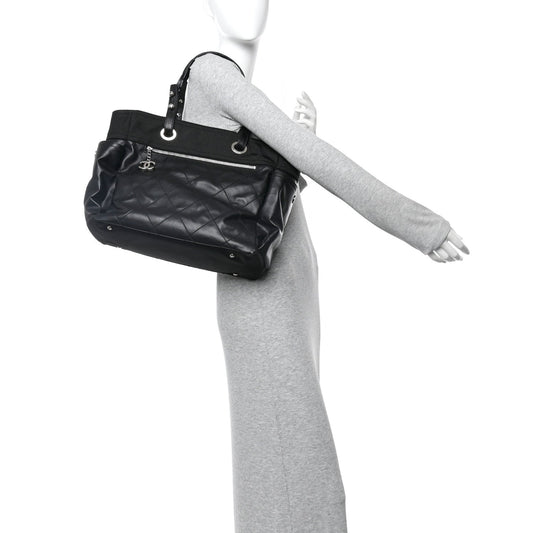 Coated Canvas Quilted Large Paris Biarritz Tote Black