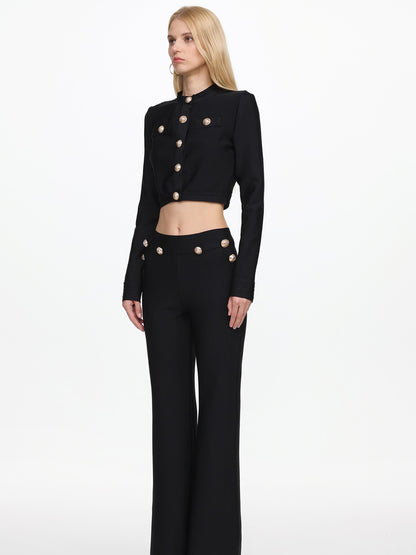 Olivia Classic Long Sleeve Gold Button Bandage Two Piece Set