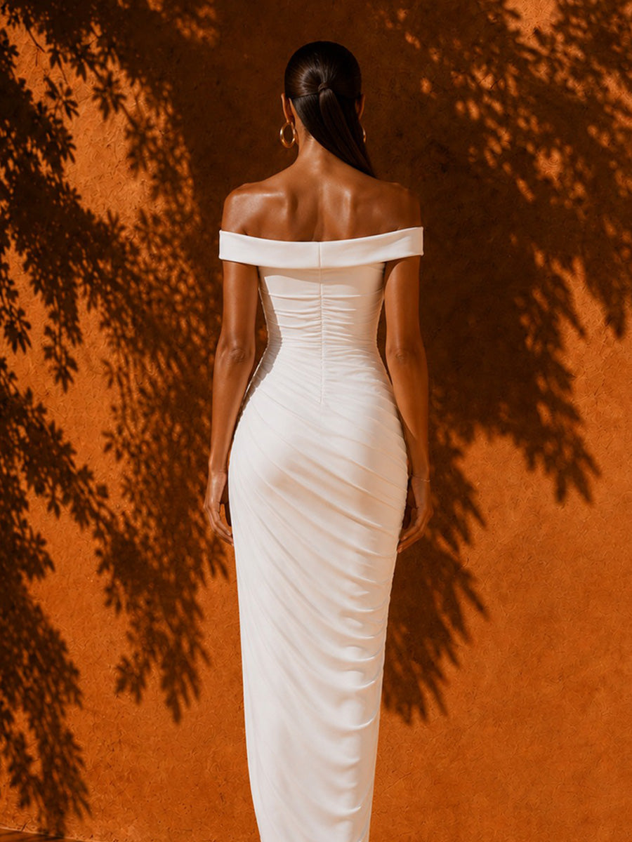 Juliette Sexy Off-Shoulder Bodycon Maxi Dress with Side Slit
