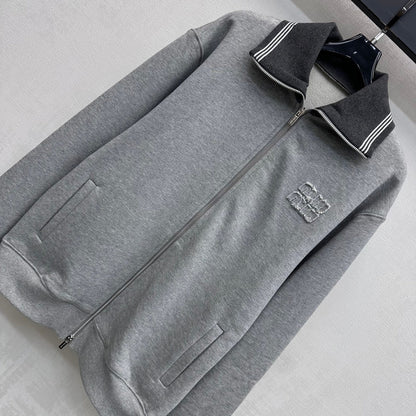 Miu Miu Fleece Jacket Zippered Grey Cotton 341877
