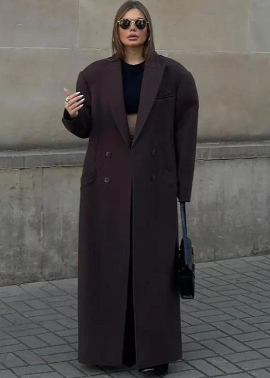 Double Breasted Wool Like Coat Dark Brown
