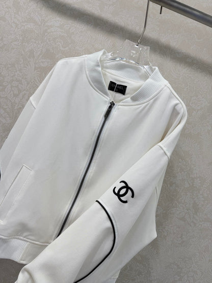 CC 26s Ribbed Collar and Stripe Jacket White Denim 353032