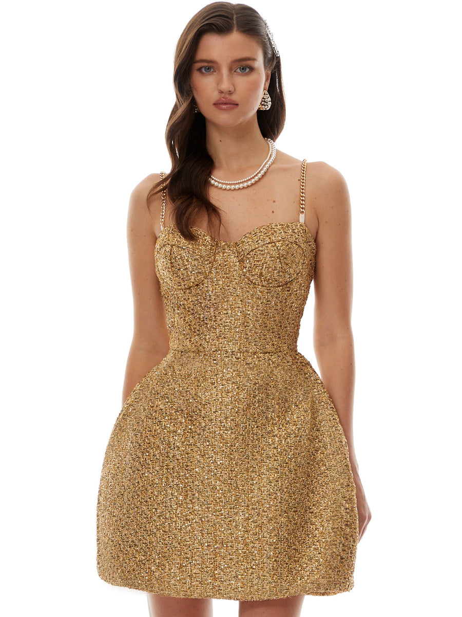 Paisley Sweetheart Neckline Tweed Mini Dress