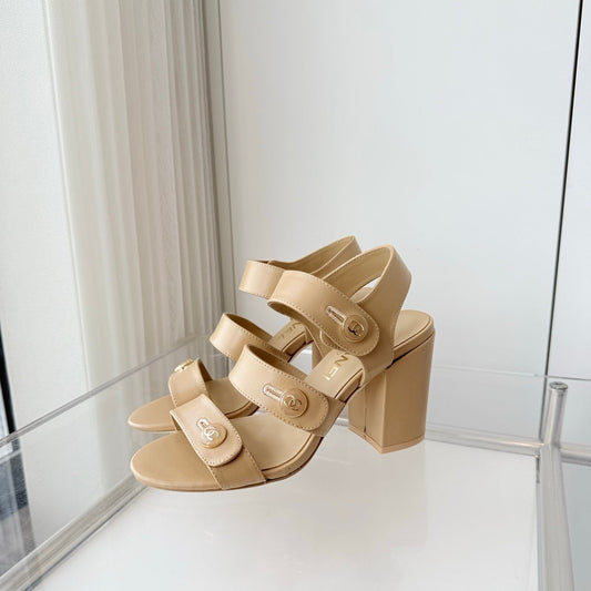 Chanel 26 Turnlock 80 Beige Sandal Heels in Lambskin 597405
