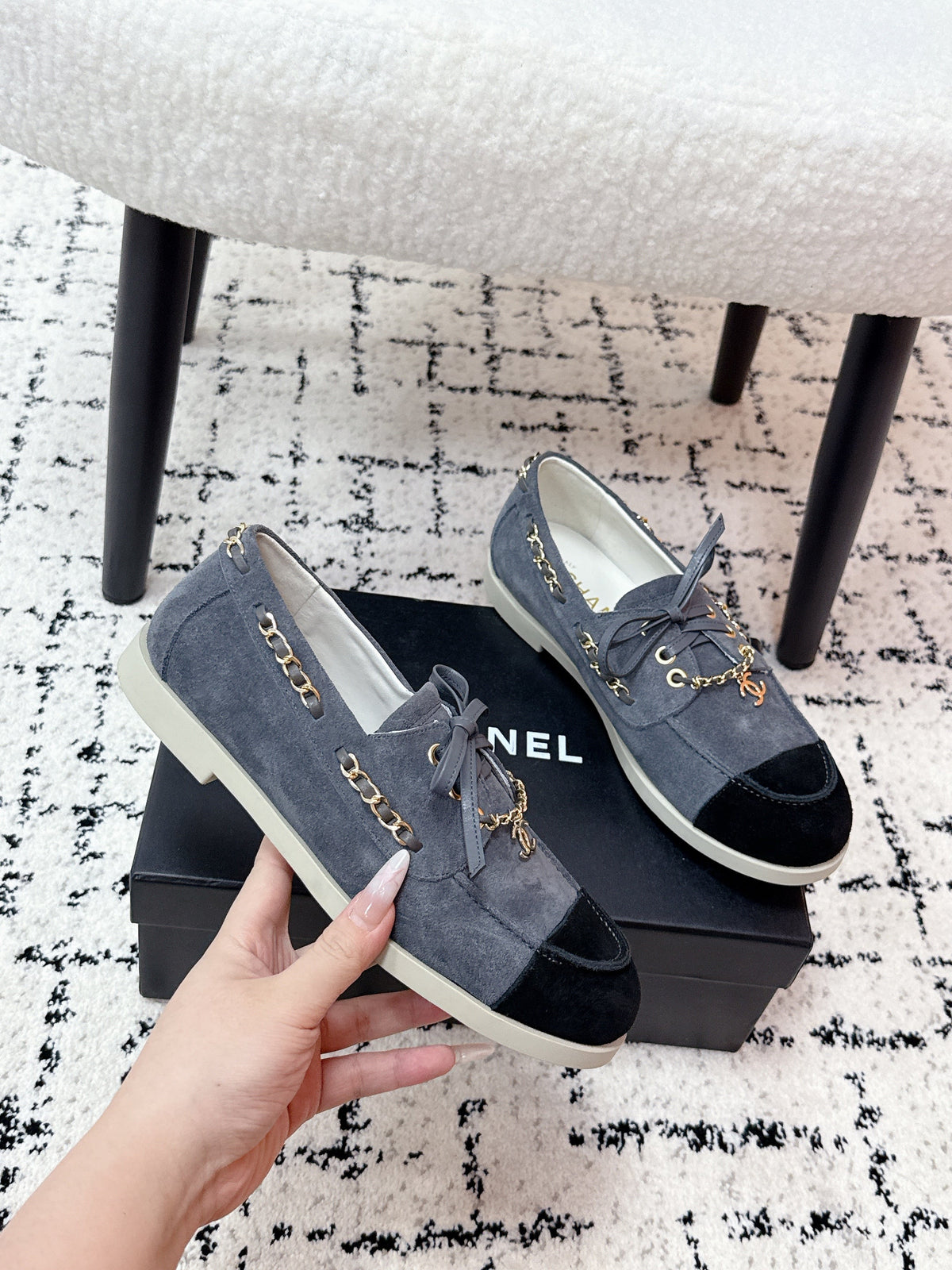 CC Cruise 25/26 Moccasins Black Slate Blue Gray Suede