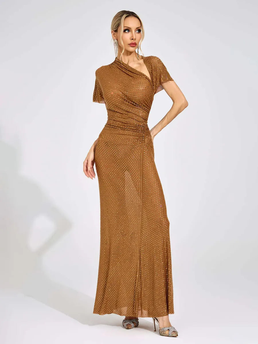 Rosalind Gold Asymmetric Maxi Dress