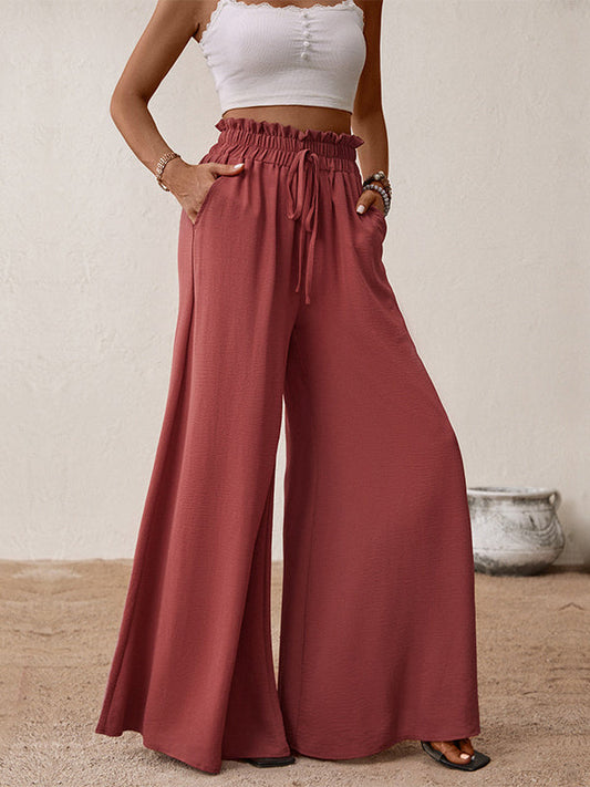 Flared Wide Leg Bandage Drawstring Solid Color Casual Pants Bottoms