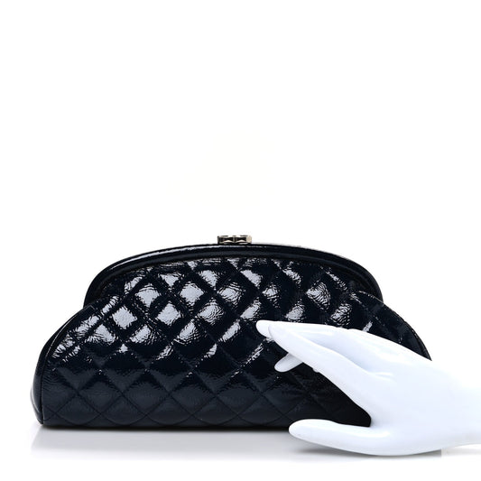 Distressed Patent Quilted Timeless Clutch Navy Blue