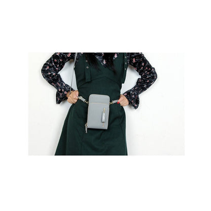 PU Leather Solid Color Double Layer Zippers Large Capacity Multifunctional Cell Phone Purse Crossbody Bag
