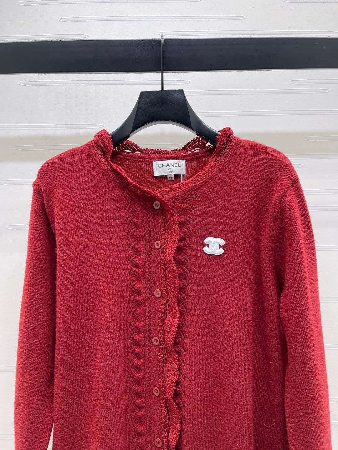 CC 26 Lace-Trimmed Knit Cardigan Red Wool 340992