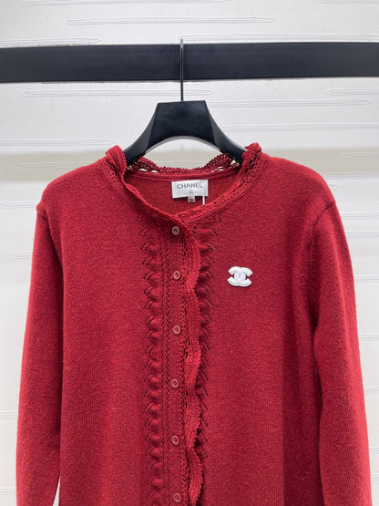 CC 26 Lace-Trimmed Knit Cardigan Red Wool 340992