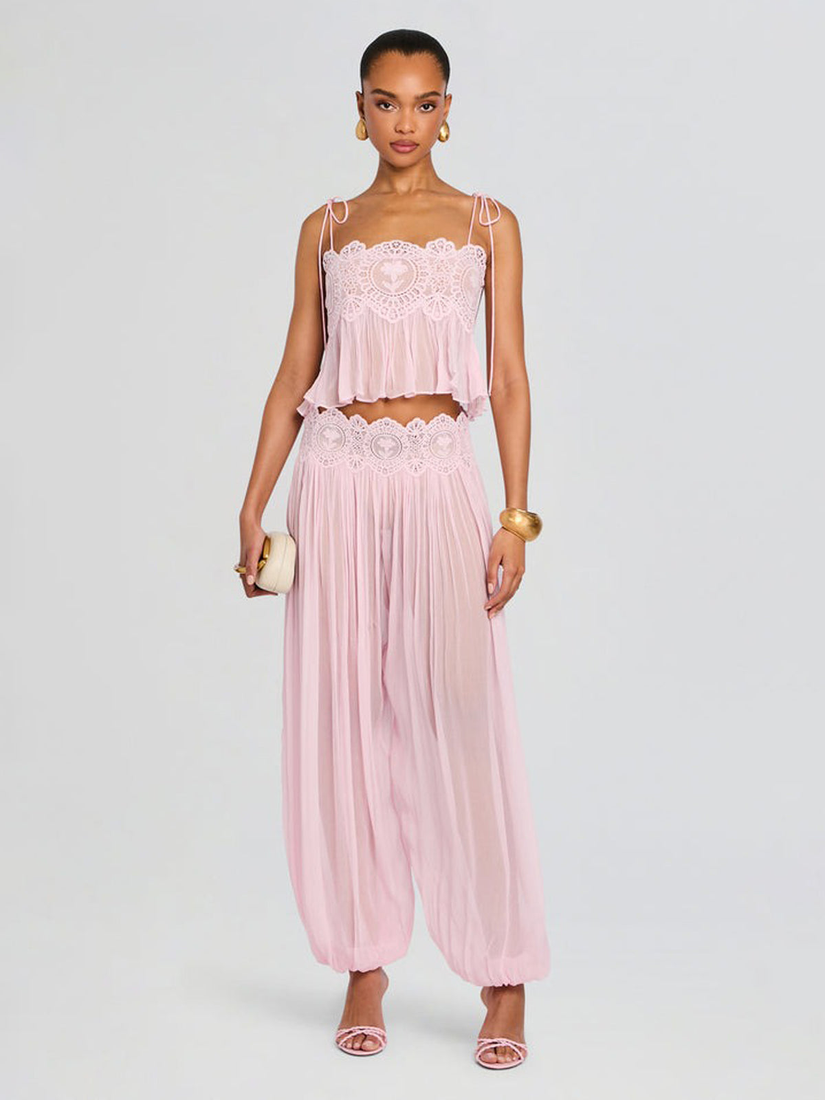 Cerys Lace Trim Ruched Top & Trouser Set