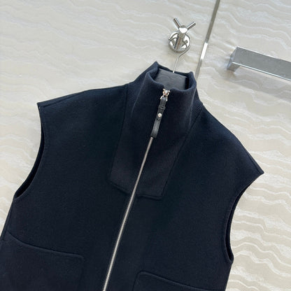 HM 25S Zipped Vest in Blue Wool and Cashmere