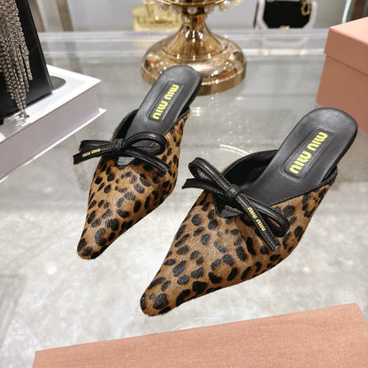 Miu 26 Pointed Toe Mule 45 Leopard Print Sheepskin 592091