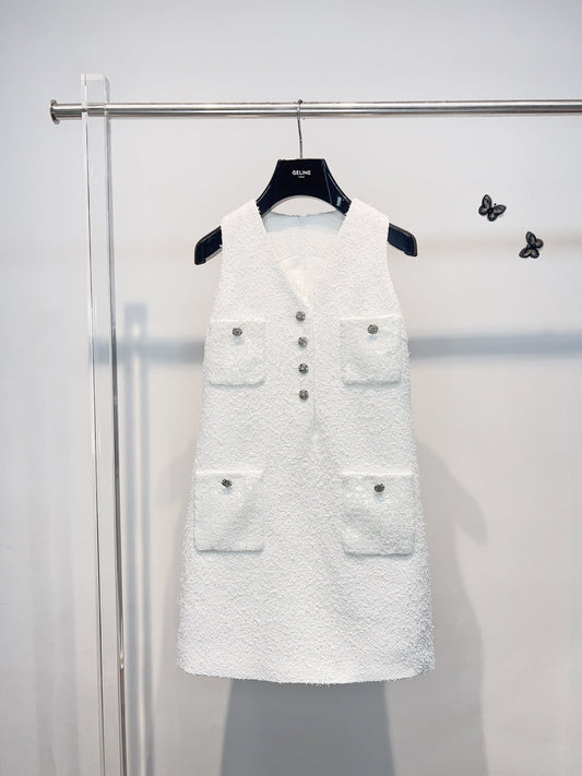 CC 25 Vest Dress White Cotton 305852