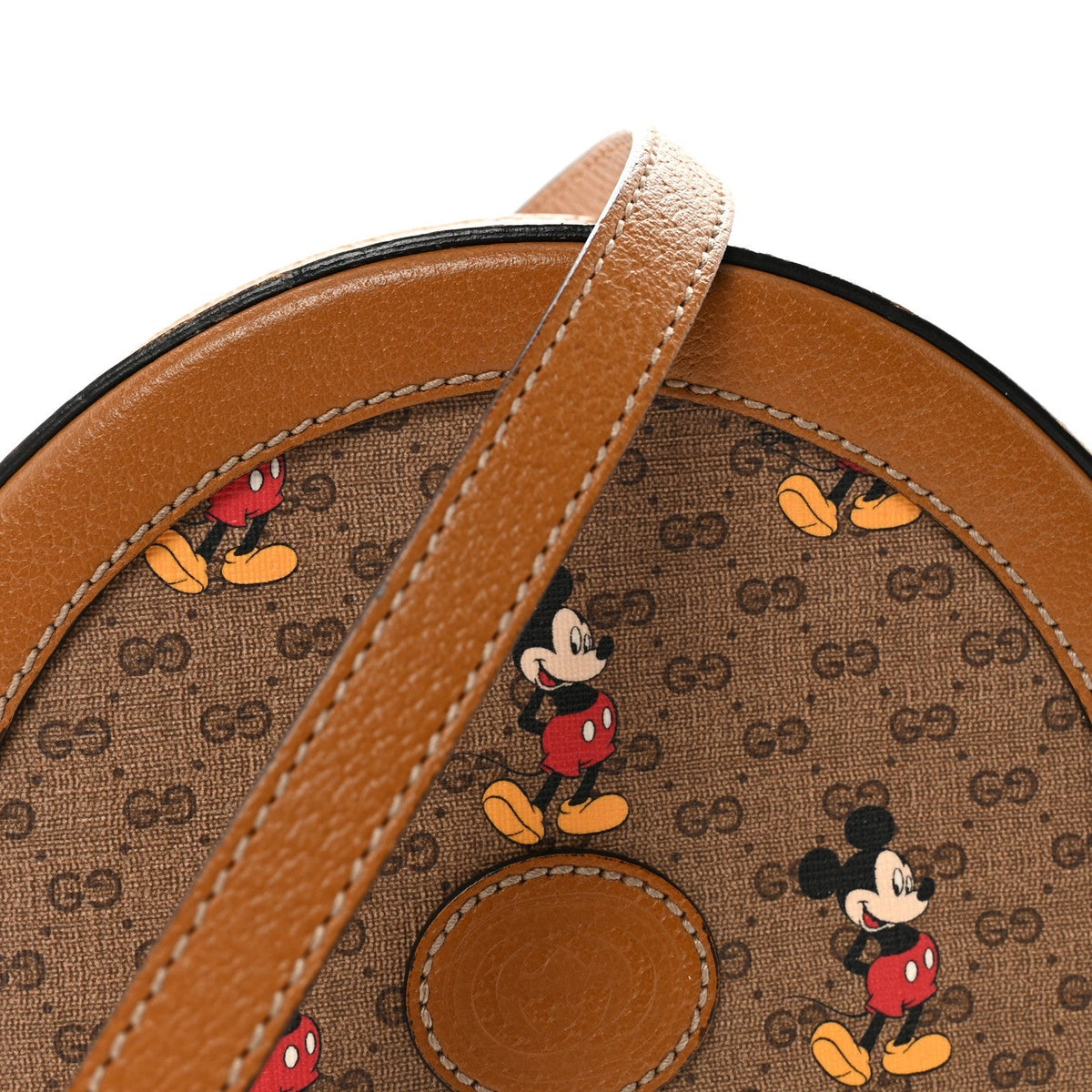 X DISNEY Mini Vintage GG Supreme Monogram Mickey Mouse Round Shoulder Bag Beige Vintage Sun Oil