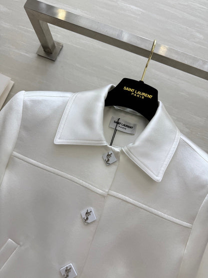 YSL 25 Short Jacket White Acetic Acid Cracked Fabric