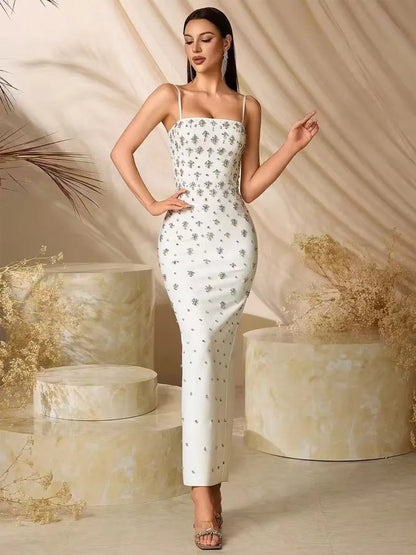 Alaya Rhinestone-Strap Slim-Fit Maxi Dress with Slit