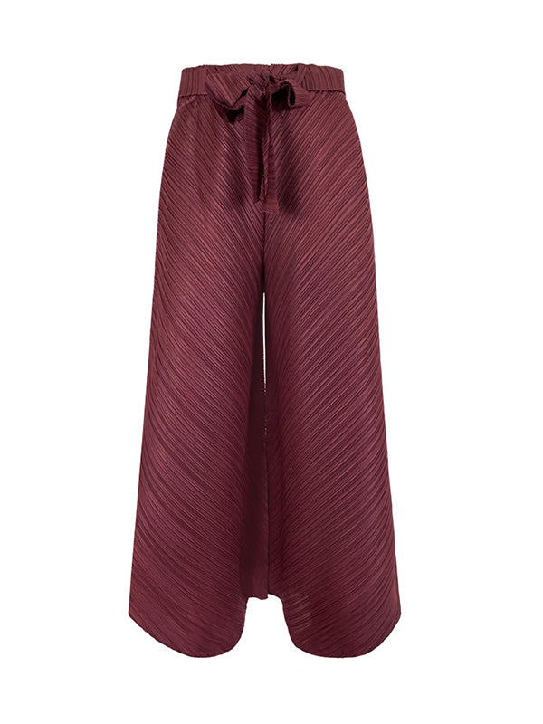 Wide Leg Loose Drawstring Pleated Tiered Casual Pants Bottoms