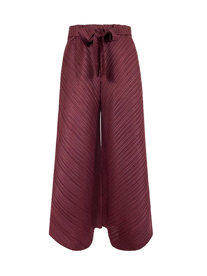 Wide Leg Loose Drawstring Pleated Tiered Casual Pants Bottoms