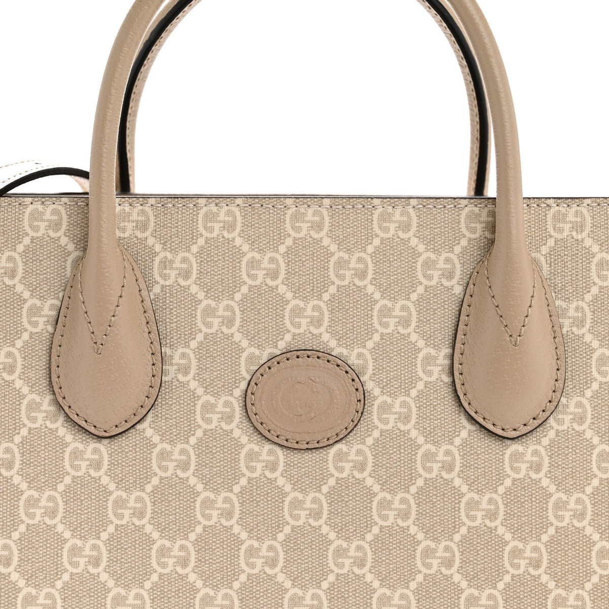 GG Supreme Monogram Textured Dollar Calfskin Small Retro Interlocking G Tote Bag Beige Mystic White Oatmeal
