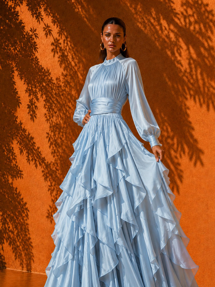 Isla Romantic Ruffled Tiered Maxi Dress In Blue