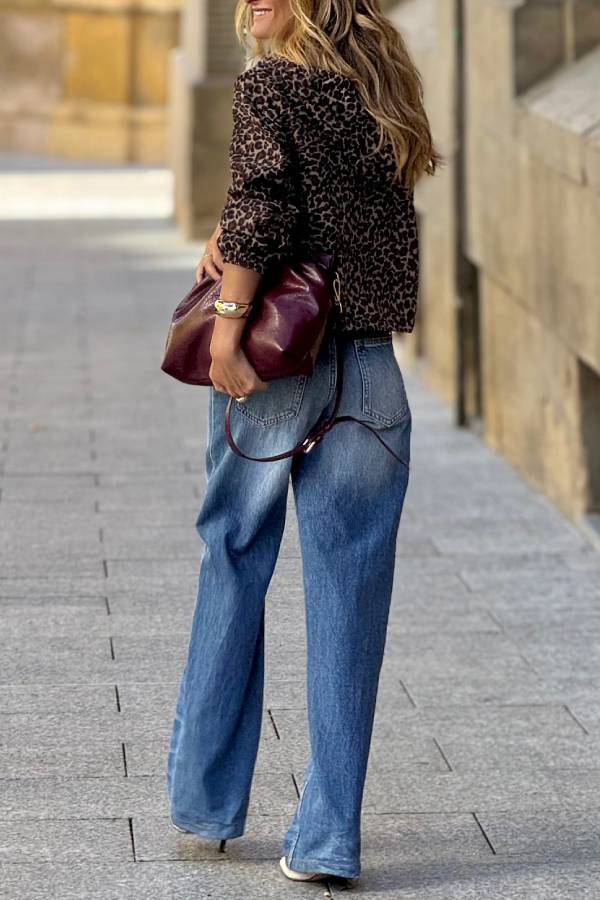 Vintage Leopard Print Hooded Zip-Up Jacket