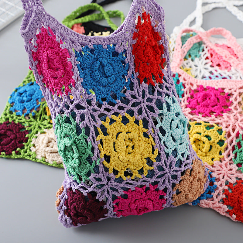Crochet Granny Square Bag Grandma Grid Handmade Crochet Bag