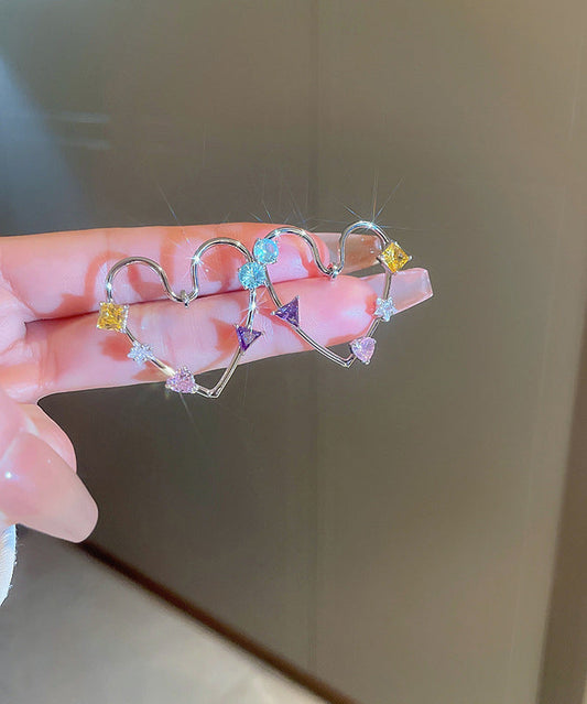 Novelty Rainbow Copper Alloy Zircon Hollow Out Love Stud Earrings
