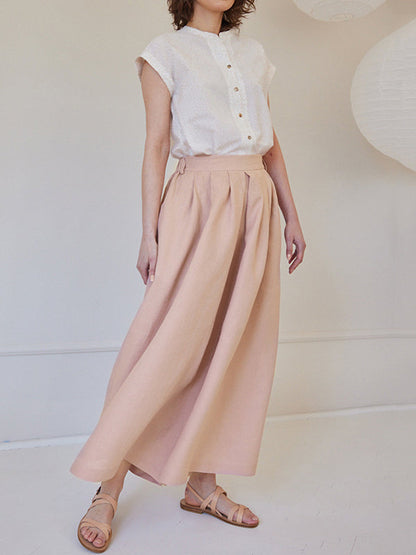 High Waisted Loose Pleated Pockets Solid Color Casual Pants Bottoms