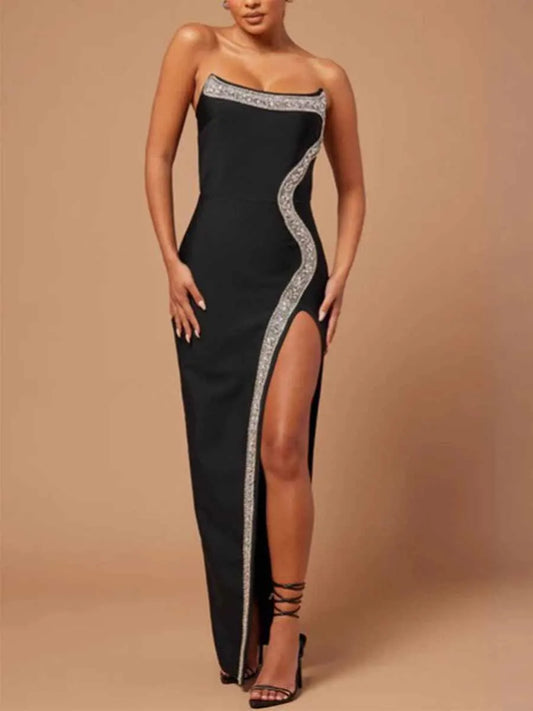Cecilia Figure Hugging Rhinestone Maxi Dress