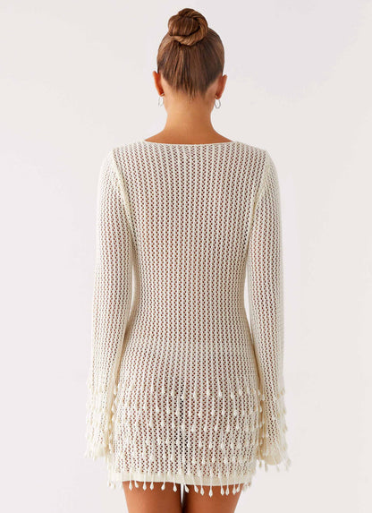 Winona Cutout Fringe Crochet Mini Dress