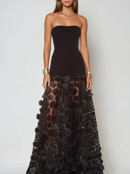 Kinsley Dot Strapless Maxi Dress In Black