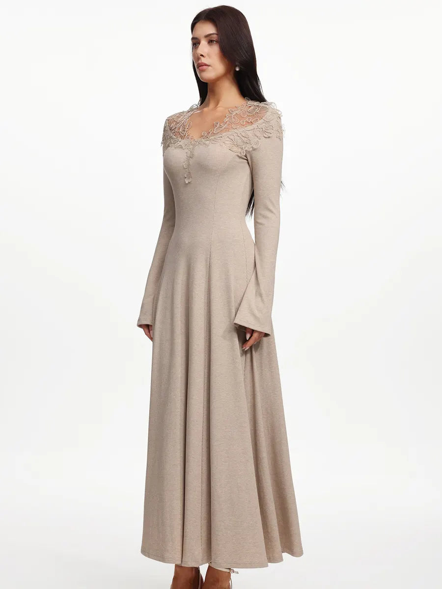 Madeline Vintage Long Sleeve Floral Knit Maxi Dress