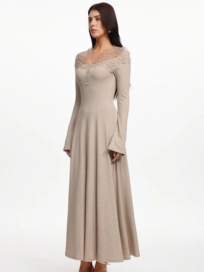 Madeline Vintage Long Sleeve Floral Knit Maxi Dress