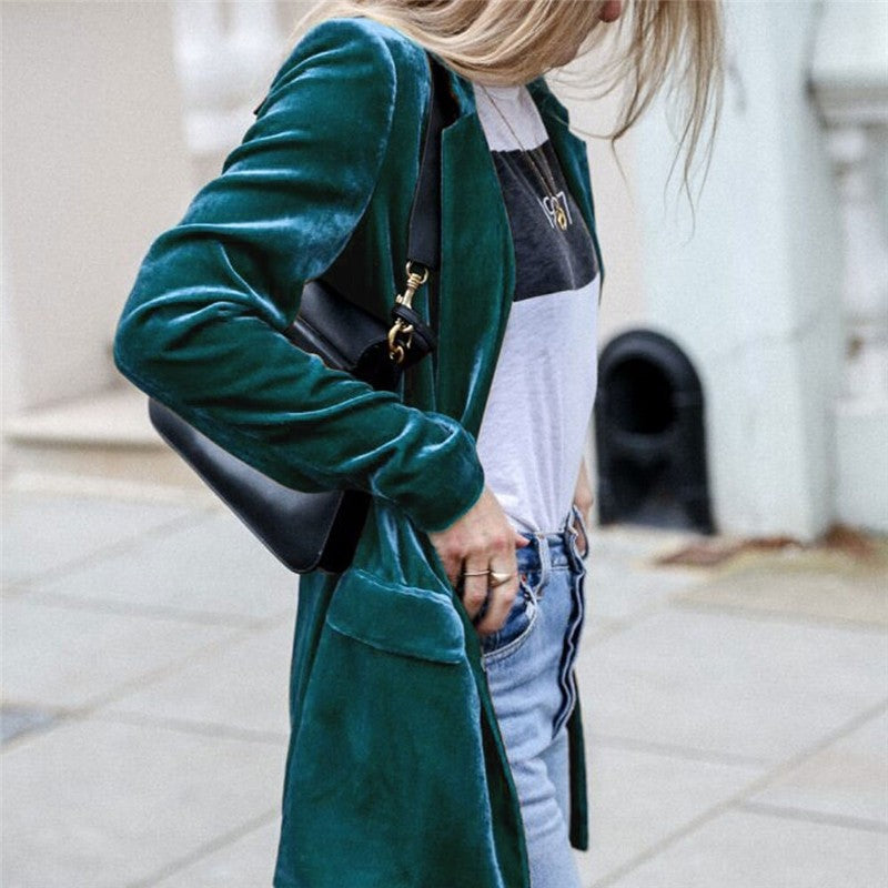 Solid Color Velvet Blazer