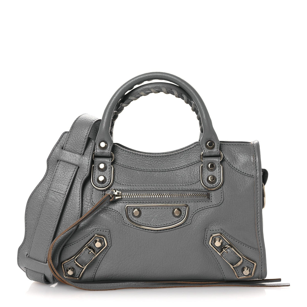 Chevre Silver Metallic Edge Hardware Mini City Bleu Acier