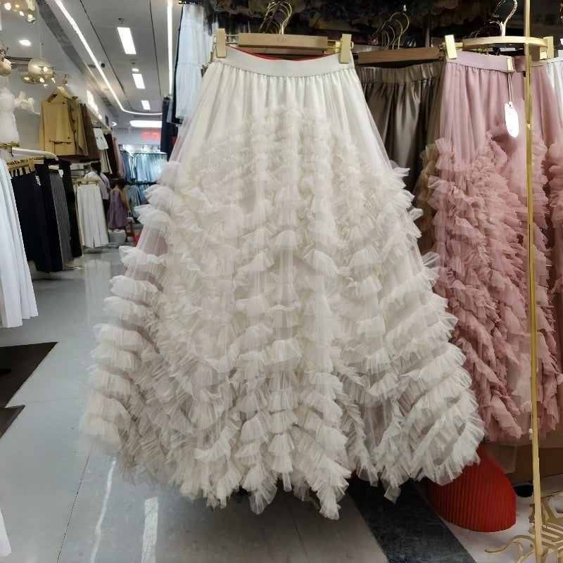 Sheer Slimming Layered Midi Skirt Polyester Loose Paneled