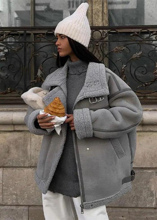 Shearling Aviator Jacket With Buckle Accents