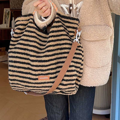 Winter Vintage Striped Plush Crossbody Shoulder Bag