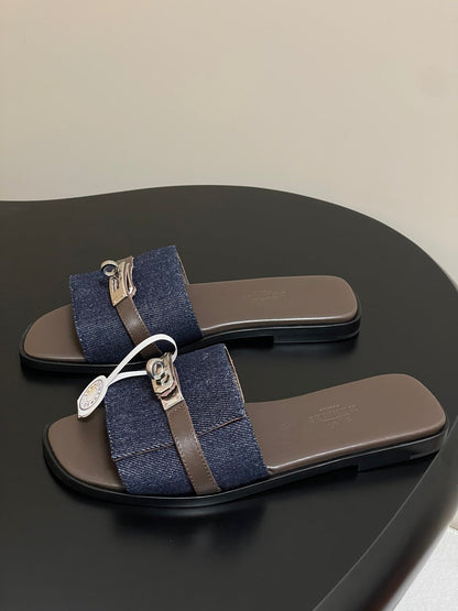 HM Giulia Sandals Blue Denim Calfskin 314022