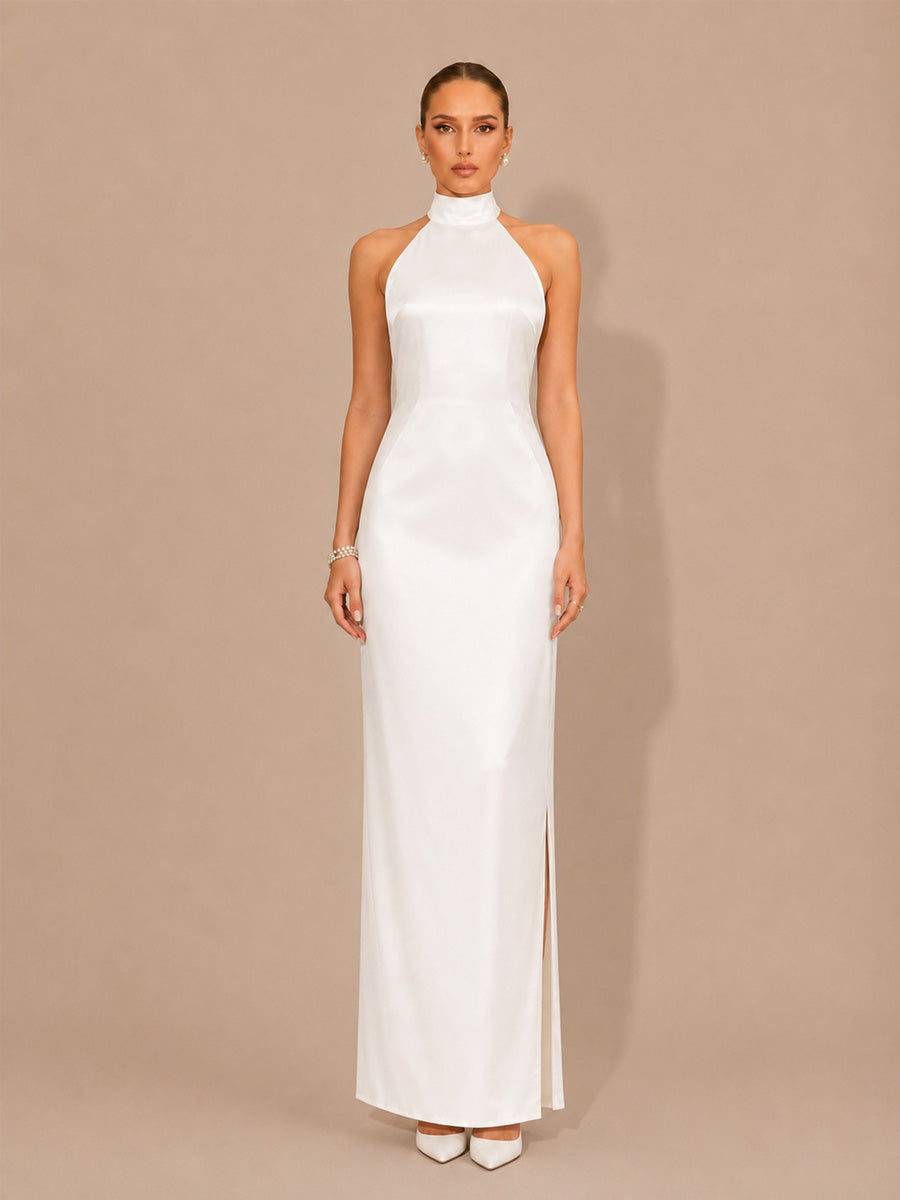 Selene Halter-Neck Beaded-Back Maxi Dress