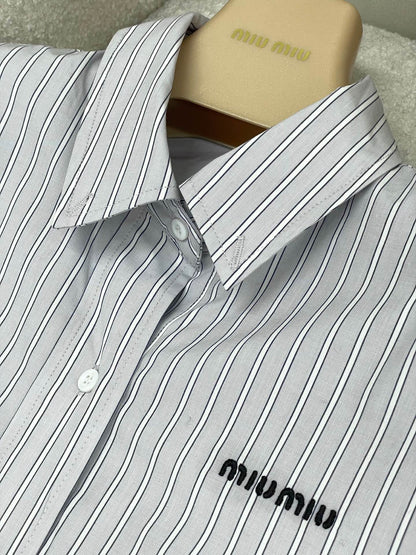 Miumiu 2026 Striped Blouson Jacket Blue-grey Cotton