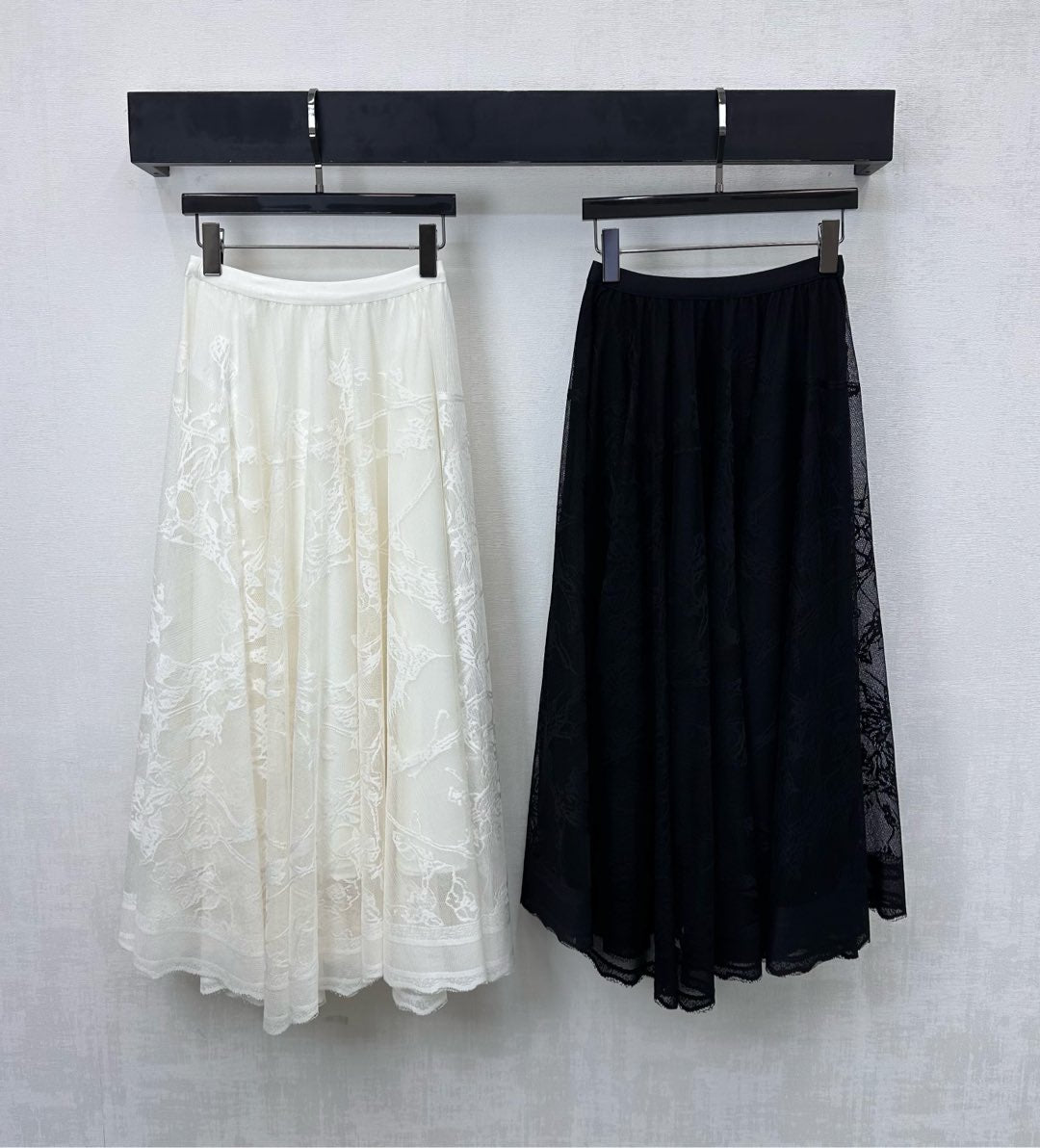 CD Lace Mesh Midi Skirt Black Polyester 350179