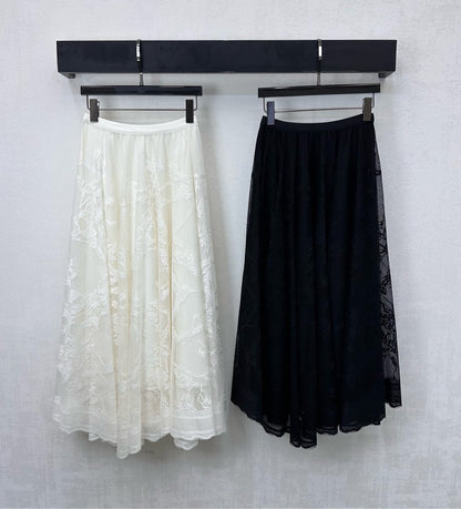 CD Lace Mesh Midi Skirt Black Polyester 350179
