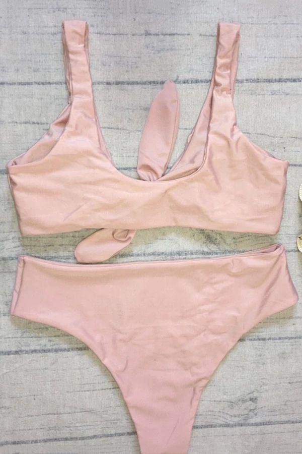 Pure Bikini Split Swimming Suit With Front Button