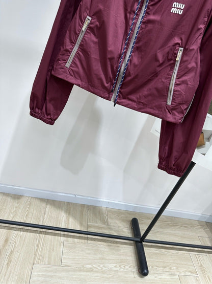Miu Blouson Jacket Burgundy Windproof Fabric 349723